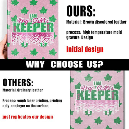 AKA Sorority Gift Leather Notebook for Women Girls Pink and Green Greek Sorority Journal Notebook Sisterhood Graduation Gift (I am My sister)