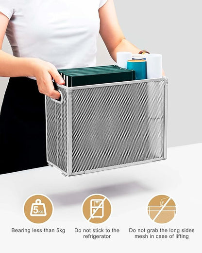 Oterri Hanging File Organizer, Metal File Organizer, Portable Desktop File Organizer for Letter Size Folder, Mesh Hanging File Crate for Office/Home/School,Folders Not Included(Gray,2 Pack)