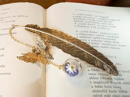 Toirxarn Gold Feather Bookmark with Butterfly Charm - Elegant Bookmarks for Women, Book Lovers Gifts, Book Marker for Reading, Teacher Appreciation Gifts, Stocking Stuffers, Unique Birthday Gifts