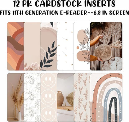 E-reader Cardstock Paper Inserts for Clear Case | 12 pk 4.88 x 6.73” inches Paper White 11th Generation 6.8" Screen Compatible Put Behind Case Colorful Floral Designs Change Out (Design Mix 5)