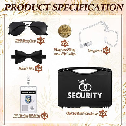Aoriher Ring Security Wedding Set Include Ring Bearer Box Security Badge Sunglass Security Earpiece Bow Tie ID Badge Holder with ID Card Envelope Invitation Card for Proposal Gift(18 Pcs)