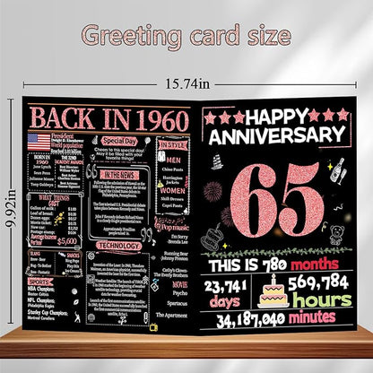 Joycard 65th Anniversary Card for Women, Wedding Card for Wife, Sweet Marriage Decorations Gifts for Couple, Perfect for Her on Anniversary Day, Back in 1960