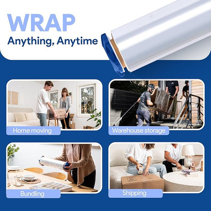 80 Gauge Plastic Stretch Film/Wrap with Tension Handles 1200ft 500% Stretch Clear Cling Durable Adhering Packing Moving Packaging Heavy Duty Shrink Film (Tension Handles, 2)