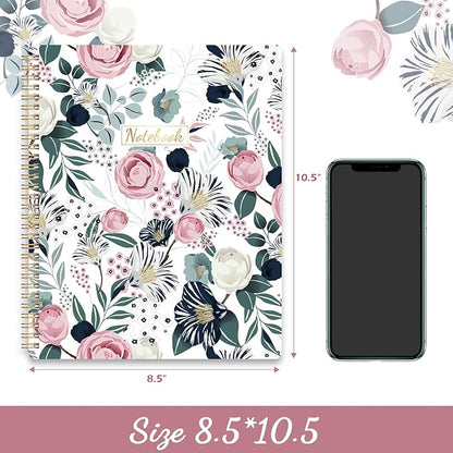 Spiral Notebook - Notebooks Spiral Bound, 8.5" * 11", Journal Notebook with Thick Paper & Back Pocket, 144 Pages, with Twin-Wire Binding, Journals for Women, College Ruled Notebooks - Floral