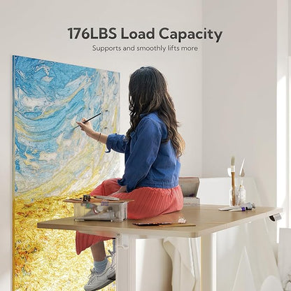 Electric Standing Desk, Adjustable Height Stand up Desk, 63x24 Inches Sit Stand Home Office Desk with Splice Board, White Frame/Nature Top