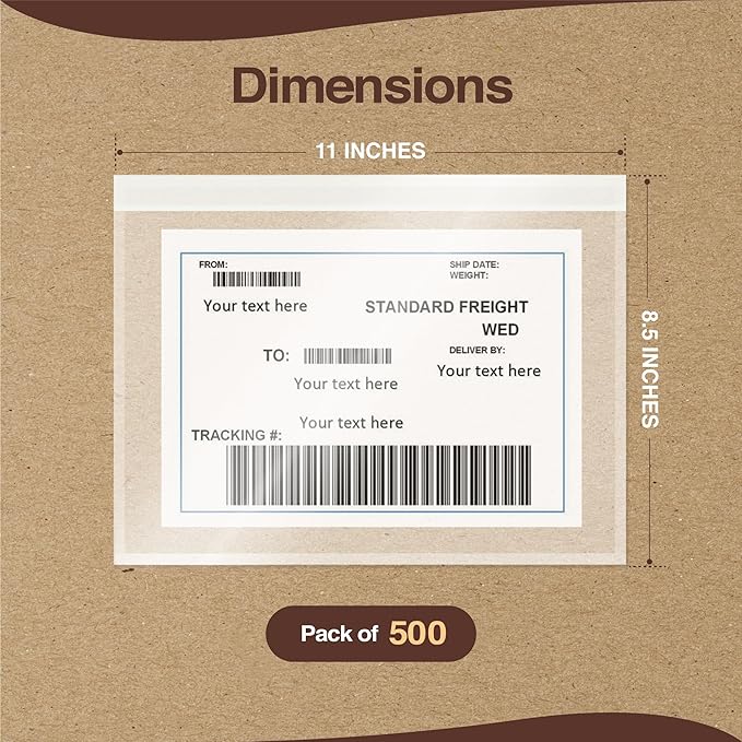 8.5x11 Shipping Label Sleeves 500 Pack Strong Adhesive Back for Secure Package Labelling, Protects Documents with Packing Slip Pouches Packing Sleeves for Mailing and Packaging -WaterProof and Durable
