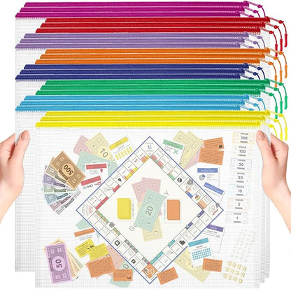 24pcs Mesh Zipper Pouch, Puzzle Storage Bags, A3 17x12 Inches Large Reusable Zipper Pouches for for Classroom Office Supplies Organizing, Extra Large Zipper Bags, Board Game Storage（8 Color）