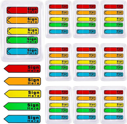 Colarr 10 Pack 1000 Pieces Sign Here Date Tabs Sign Here Date Stickers Flags Please Message Flags for Office Notebook Annotating Books Notary Books(Multicolor,Cute)