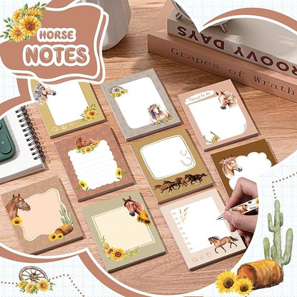 Sabary 9 Pads Sticky Notes 3.15 x 3.94 Inches Cute Self Sticky Note Pads Colored Adhesive Notepad for Memo Reminder Journal Studying Office Home Gift(Horse)