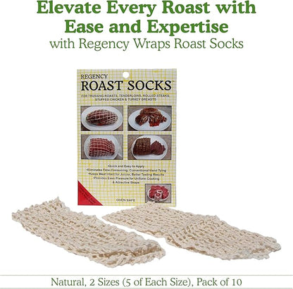 Regency Wraps Roast Socks Elasticized Twine Tube For Forming Meat, Stuffed Chicken Breast, Tenderloin, Natural, 2 Sizes (5 of Each Size), Pack of 10