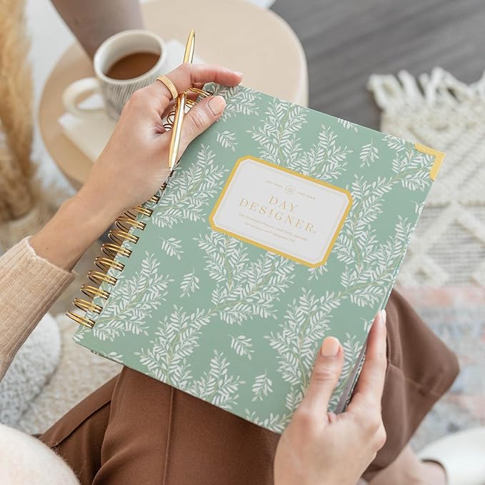 Day Designer 2025 Daily Planner – Premium Planner for Stylish Organization. Combines Monthly Calendar, Hourly Schedule, To-Do List, Gratitude, Goal Setting, Inspirational Quotes, Stickers & More. Elegant laminated Cover with Gold Accents (Graceful)