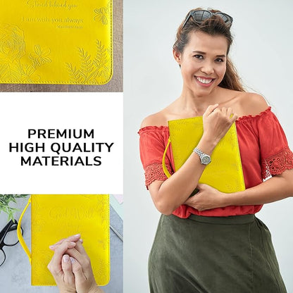 DEHITE Briefcase for Women – Leather Carrying Bag Large Size – | Fits Book 7 x 10.1 x 1.9 in | Pen Slots | Zippered Pocket | Premium Faux Leather | – Yellow Accessories Gifts