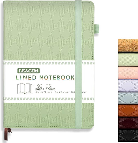 Lined Journal Notebook for Women Men, 192 Pages 100 GSM Thick Paper, Hardcover | Embossed Leather Journals for Writing, A5 College Ruled | Business, Work & School, 5.8"×8.5"(Green)