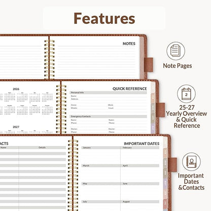 SUNEE 2026 Weekly & Monthly Planner 9"x11.2"- 12 Month (January 2026 - December 2026), Vegan Leather Cover, Pocket, Bookmark, Notes, Monthly Tab, Brown