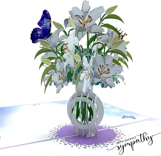 Paper With Deepest Sympathy Card, Lily Pop Up Card, Loss of Loved One, Pet, Mom, Dad, Child, Thinking Of You, Condolence, Bereavement, Grief, Greeting Card with Envelope (Lily)