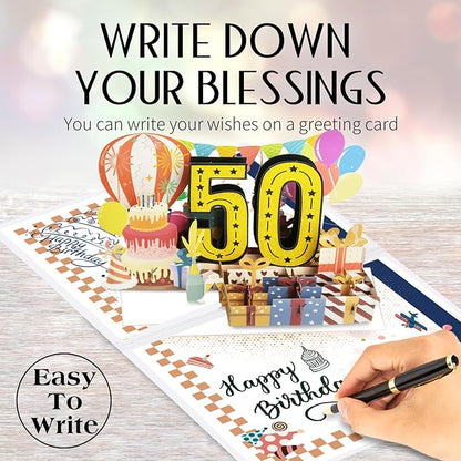 Funny 50th Birthday Card for Women Men, 3D Pop Up 50th Birthday Decorations for Her Him, Happy 50th Birthday Gifts for Mom Dad, Jumbo 50 Year Old Birthday Card, Review of 1975, Classy (8"x10")