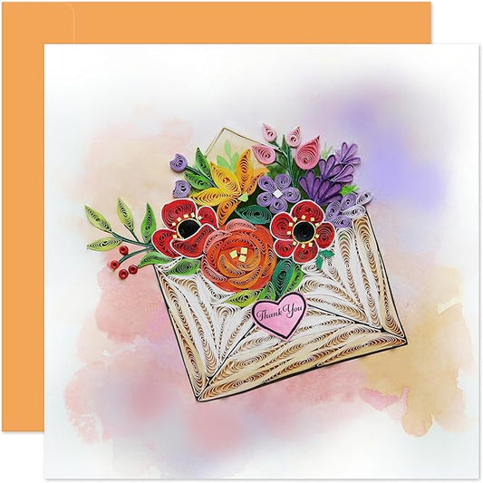 KingKraft Thank You Card, Handmade Colorful Greeting Card, Gratitude Artful Quilling Card for Mom, Sister, Friend, Teacher with Envelope Blank Inside
