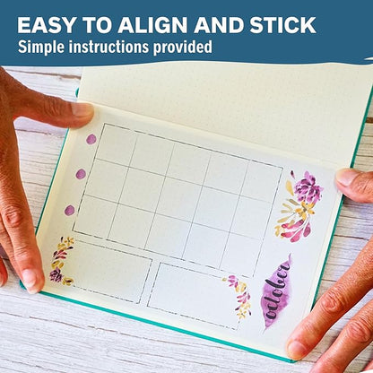 Undated Monthly Calendar Planner Stickers Compatible with A5 Bullet Dot Grid Journals (5.3 x 7.7") - 12-Month Calendars Cute Floral Illustrations, Flower Journal Supplies, Templates, Agenda Layouts