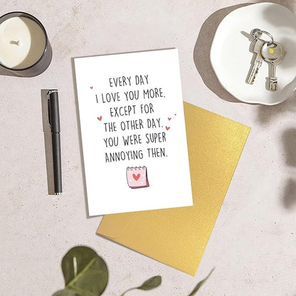 Funny Valentines Day Card for Him Her, Sarcastic Anniversary Card for Husband Wife, Witty Love Card, Birthday Card for Partner, Every I Love You More