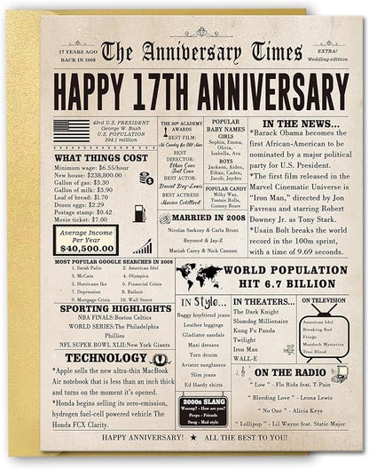 Jumbo 17th Anniversary Cards for Women Men, Retro 17 Year Anniversary Card Gifts for Wife Husband, Large 17th Wedding Anniversary Decoration for Parents