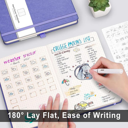 AHGXG Bullet Dotted Journal - 320 Numbered Pages Dot Grid Notebook A5 Thick Journal, 100gsm Thick Dotted Paper, Leather Hardcover,Inner Pocket, 5.75'' × 8.38''-Light Purple