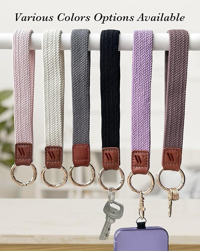 2 Pack Keychain Wristlet Strap Stretchy Lanyard for Keys Cute Wrist Key Chain for Women Men Wallet ID Badges Car Keys (Starlight + Sand Pink)
