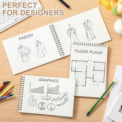 Graph Paper Spiral Notepad A5 Top Wirebound Notepad Grid Notebook Steno Pads Memo Notebook Grid Paper 140 Pages for Writing Sketching Drawing Office Supplies(Kraft,12 Pack)