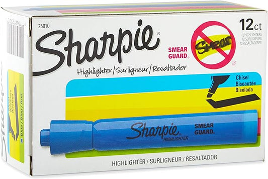 Sharpie Tank Style Highlighters, Chisel Tip, Fluorescent Blue, Box of 12
