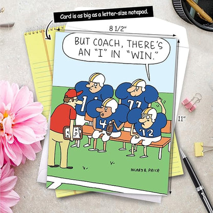 NobleWorks - 1 Jumbo Football Coach Thank You Greeting Card From US with Envelope (Big 8.5 x 11 Inch) Sports Athlete Gratitude, Oversize Notecard for School Teacher, Mentor - Team Talk J6960TYG-US