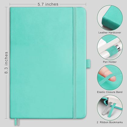 RETTACY Journaling Notebooks, A5 Lined Notebook Journal with 320 Numbered Pages, 5.7'' × 8.3'', Medium Size, Journal Notebook for Writing, Work, Leather Hardcover, 100 GSM Thick Paper (Mint)
