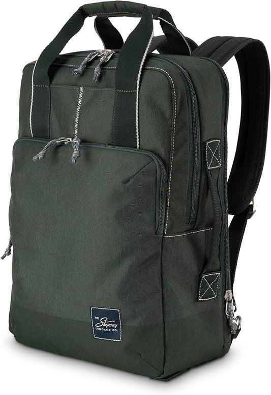 Skyway Luggage Rainier Deluxe Backpack, Eco-Friendly, Made of 100% rPET Travel Laptop Bag for Women & Men, Flight Approved Carry On Bag, 17L, Olympic Green