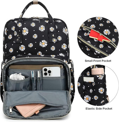 Daisy Black Laptop Backpack College Bookbag School Backpack for Women Girls, Travel Backpack 15.6 Inch Computer Backpacks