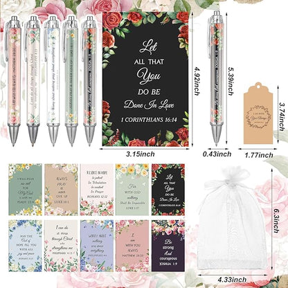 200 Pcs Bible Verse Sets Church Christian Gift Include 50 Scripture Notebooks 50 Bible Bamboo Pens 50 Thanks Tags 50 Organza Bags for Women Man Christian Party Gifts(Cute Color,Flower)