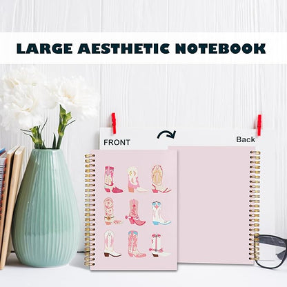 BearCake Cowgirl Boot Notebook, Cowgirl Stuff, Cowgirl Gifts, Western Office Supplies, Western Stuff for Women, Boho Western Notebook Journal 5.5x8.3 pink