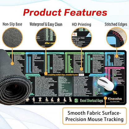 Excel Shortcut Kyes Mouse Pad,Large XXL Excel Cheat Sheet Desk Pad,Pc Office&Gaming Keyboard Mat, Non-Slip Spreadsheet Shortcuts Mousepad 35.4" x 15.7"
