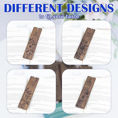 Flower Bookmark – Set of 4 Wooden Bookmarks with Tassels, Made from Walnut Wood,Funny Bookmark Gift for Men and Women, Novelty Gag Bookmark for Book Lovers,Christmas Stocking Stuffer