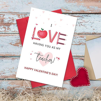 Ogeby Funny Valentines Day Card Gifts for Teacher, Cute Valentine’s Day Gifts for Teacher, Teacher Valentines Day Card Gifts, I Love Having You as My Teacher