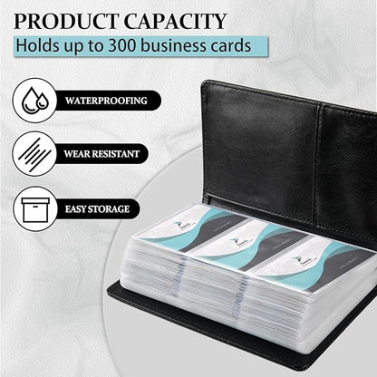 300 Card Capacity Leather Business Card Book Holder Organizer, Card Binder Professional PU Name Card Credit Cards Booklet (Multiple Colors Optional)