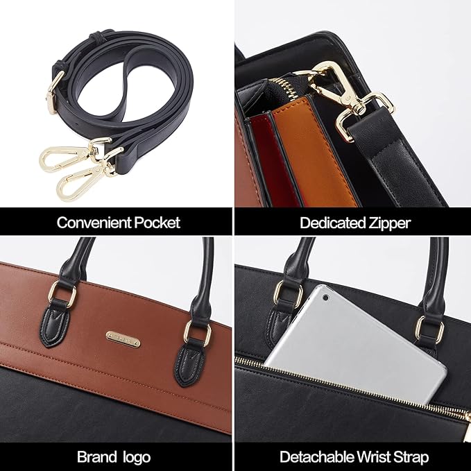 Telena Laptop Tote Bag for Women, 15.6 Inch Shoulder Tote Bag Leather Briefcase for Women, Large Capacity Handbag Bags