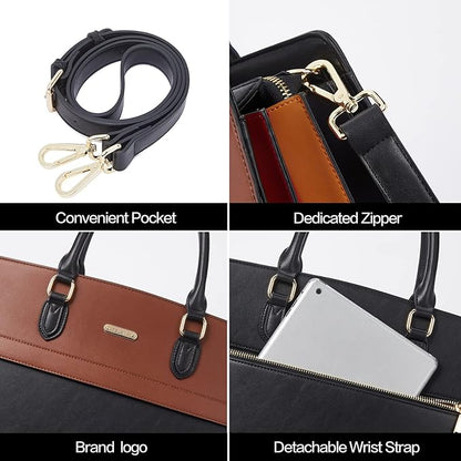 Telena Laptop Tote Bag for Women, 15.6 Inch Shoulder Tote Bag Leather Briefcase for Women, Large Capacity Handbag Bags