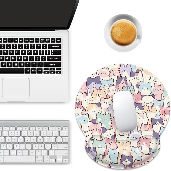 Ergonomic Mouse Pad with Wrist Support,Cute Colorful Cats Mouse Pad with Wrist Rest,Relieve Wrist Pain Mousepad Non-Slip Rubber Base,Mouse Pads for Desk,Computers,Laptop,Office,Home,Accessories