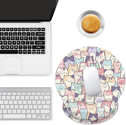 Ergonomic Mouse Pad with Wrist Support,Cute Colorful Cats Mouse Pad with Wrist Rest,Relieve Wrist Pain Mousepad Non-Slip Rubber Base,Mouse Pads for Desk,Computers,Laptop,Office,Home,Accessories