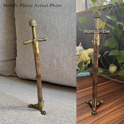11“ Metal Stainless Steel Letter Opener Sword with Stand,Medieval Vintage Gold Handle,Mini Sword,Lightweight Hand Envelope Slitter,Special Gift