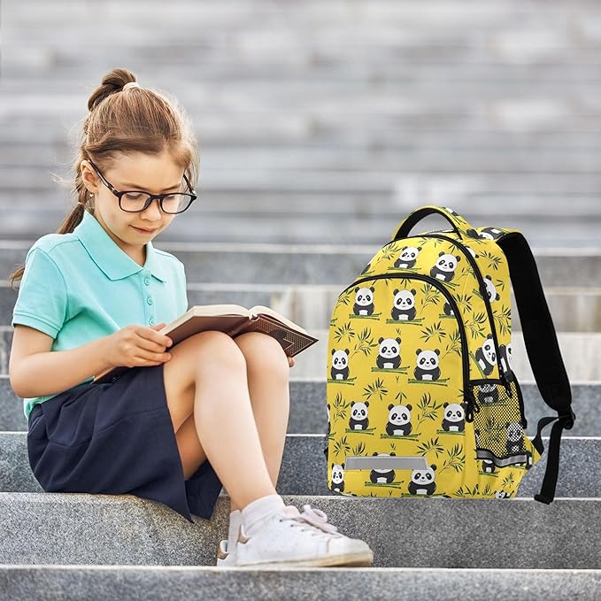 MNSRUU Laptop Backpack with Chest Strap, Panda and Bamboo School Backpack, Travel Hiking Backpack for Boys Girls Teen Adult, Rucksack, Knapsack