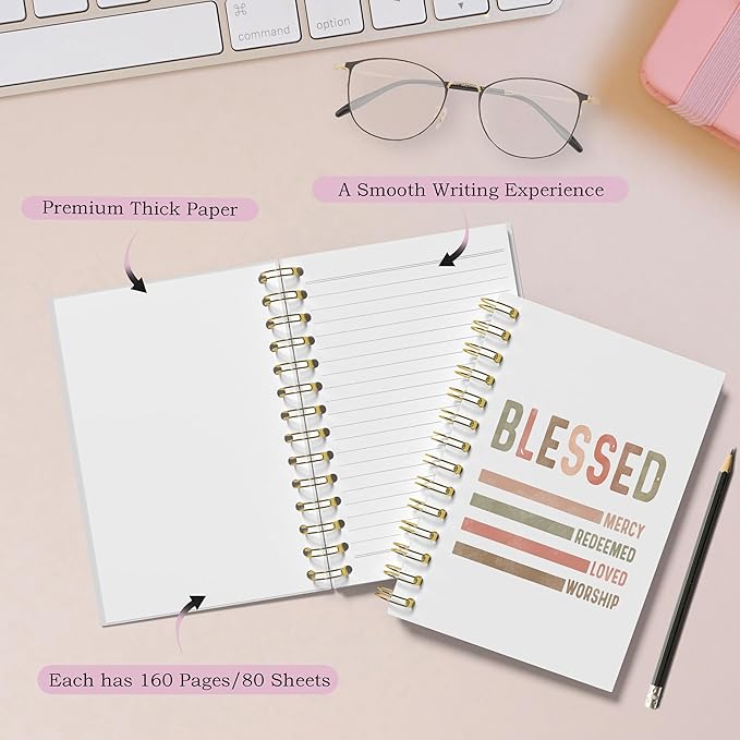 Christian Notebook, Blessed Gifts - Daily Prayer Journal, Prayer Notebook, Spiral Bible Notebook, Christian Gifts Journal, Christian Journal, Christian Notebook for Women, 5.5x8.3 Inches