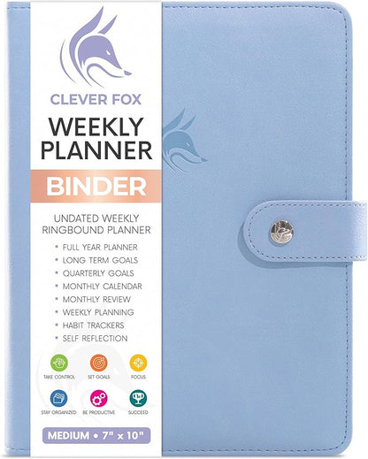 Clever Fox Weekly Planner Binder – Goal Setting Planner for Time Management & Weekly Tasks – Work & Life Organizer with to Do List & Habit Tracker – Undated, 7″ x 9″ Hardcover (Periwinkle)
