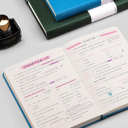 AHGXG Thick Journal Lined Notebook - 320 Numbered Pages A5 Notebook College Ruled Journal for Writing, 100gsm Lined Paper, Leather Hardcover, for Women Men Work Office School, 5.75'' X 8.38''-Blue