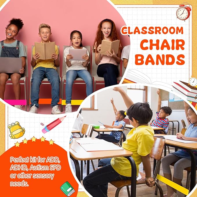 Berlune 24 Pcs Classroom Chair Bands Fidget Chairs and Desks Bands ADHD Autism Tools Bounce Flexible Seating for Classroom(Neon Colors, 1.1 mm)