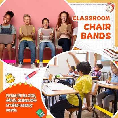 Berlune 24 Pcs Classroom Chair Bands Fidget Chairs and Desks Bands ADHD Autism Tools Bounce Flexible Seating for Classroom(Neon Colors, 1.1 mm)