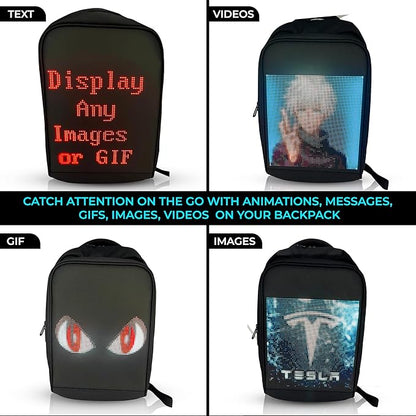 LED Backpack, LED Bag, LED Backpack with Programmable Screen, Carry-On Backpack, Digital Backpack, LED Bookbag, Video Backpack, laptop Backpack for women and men, Motorcycle Backpack